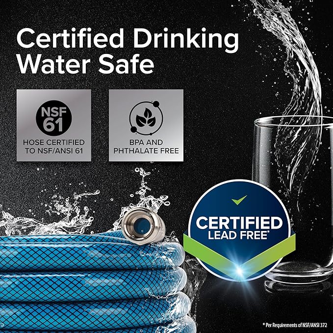 Camco TastePURE 50-Foot Premium Drinking Water Hose | Features a Heavy-Duty Reinforced PVC Construction, Machined Fittings with Strain Relief Ends, and has a 5/8-Inch Inside Diameter (21009)