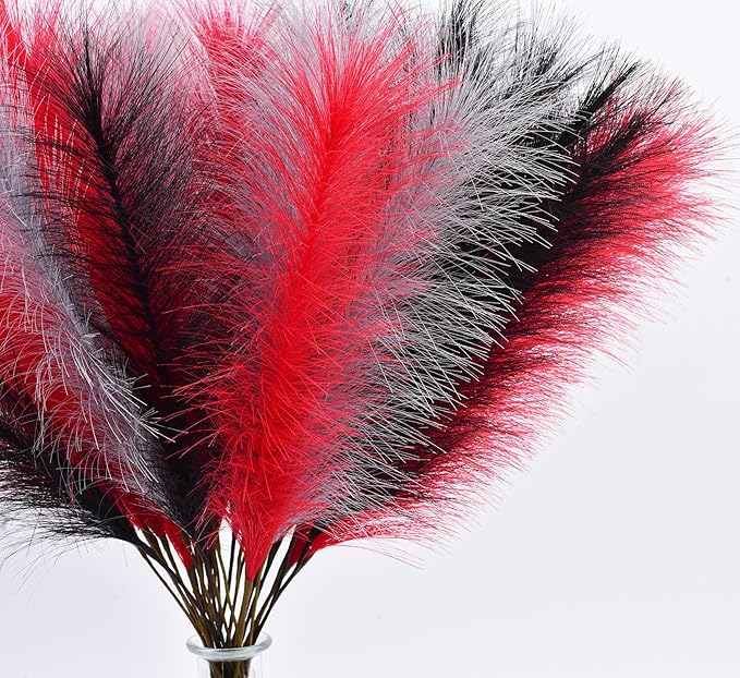 LSKYTOP Red Pampas Grass Decor,23Inch 12pcs Faux Pampas Grass Bouquets Artificial Pampas Fake Pampas Flower for Home Living Room Bedroom Vase Decor