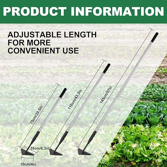 YEELOR Triangle Garden Hoe, Carbon Steel Push-Pull Weeding Tool, Equipped with 57.5" Stainless Steel Long Handle – A Long-Handle Weeder for Digging, Weeding, Hoeing and Loosening Soil