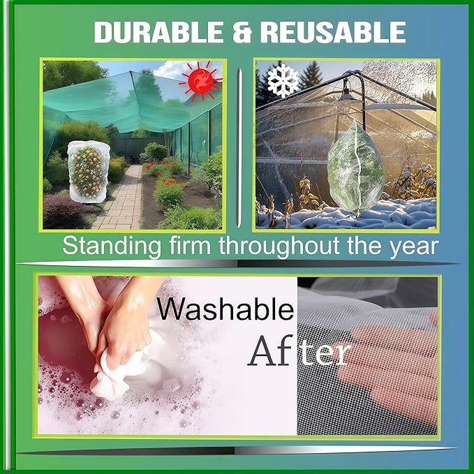 Fruit Tree Netting - Easy Install Plant Protection Cover, Reusable Garden Mesh Bag for Blueberry Bushes/Tomato - Block Birds/Insect/Squirrels (3, 10x10 FT)