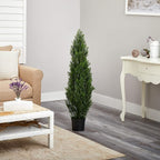 Nearly Natural 4ft Faux Cedar Tree in Nursery Planter, UV Resistant Artificial Pine Tree for Outdoor Front Porch Patio Entryway Decor