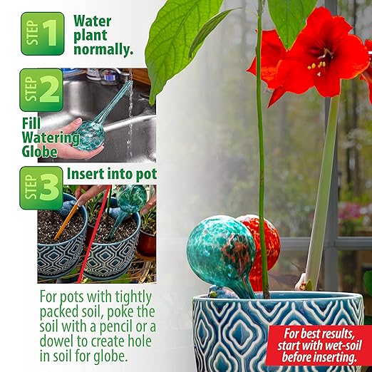 Besti Large Self Watering Globes for Plants Waters Greenery Up to 2 Weeks Hands Free | Durable, Multicolored Glass Craftsmanship | Indoor and Outdoor Use