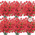 Roberly 24 Bundles Artificial Flowers for Outdoors UV Resistant Silk Fake Flowers Faux Plastic Plants for Porch Garden Window Box Indoor Outdoor Spring Summer Home Farmhouse Decor, Red