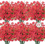 Roberly 24 Bundles Artificial Flowers for Outdoors UV Resistant Silk Fake Flowers Faux Plastic Plants for Porch Garden Window Box Indoor Outdoor Spring Summer Home Farmhouse Decor, Red