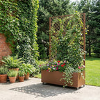 Casaphoria Metal Raised Garden Bed with Trellis and Wheels, 72"x47"x16" Arched Planter Box for Climbing Plants, Vegetables & Vines, Features Drainage Holes and Privacy Screen, Brown-Rhombus
