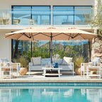 SUPERJARE 13FT Outdoor Umbrella for Patio, Double sided Pool Umbrellas with Fade Resistant Canopy, Large Table Umbrella for Deck, Market, Backyard - Beige(No Base)