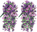 HyeFlora Artificial Flowers for Outdoors Decoration, 2Pcs Dark Purple and Purple Fake Hanging Flowers, UV & Fading Resistant, Faux Decor for Porch Patio Balcony Planter