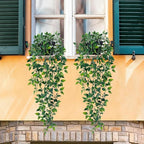 Waipfaru 2Pcs Fake Hanging Plants with Pot Deep Green Eucalyptus Leaves UV Resistant Fake Vines Ivy Artificial Plants Outdoor Faux Plants Indoor Bedroom Living Room Boho Wall Porch Shelf Decor