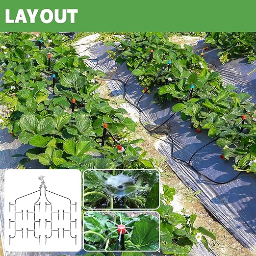 Maotong 110ft Drip Irrigation System Kit, Garden Watering System DIY Automatic Irrigation Equipment Set for Lawn Raised Bed Greenhouse Plant Watering with 1/4'' Tubing, Drip Emitters, Connectors