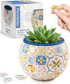 PieceRelax 3D Puzzle Planter - Retro Tiles - Danish Folklore Style, for Mom, Home Decor Flower Pots for Indoor Cactus, Succulents Pots [K1104]