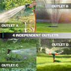 Garden Hose Splitter 4 Way - Heavy Duty Water Hose Manifold with Shut-Off Valves - Outdoor Faucet Divider and Spigot Connector for Garden, Lawn, or Patio Use - Durable Brass Pipe Splitter - Classic