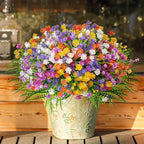 Der Rose 24 Bundles UV Resistant Artificial Flowers for Outdoors Faux Ferns Fake Plastic Flowers for Spring Home Garden Courtyard Patio Front Porch Decor
