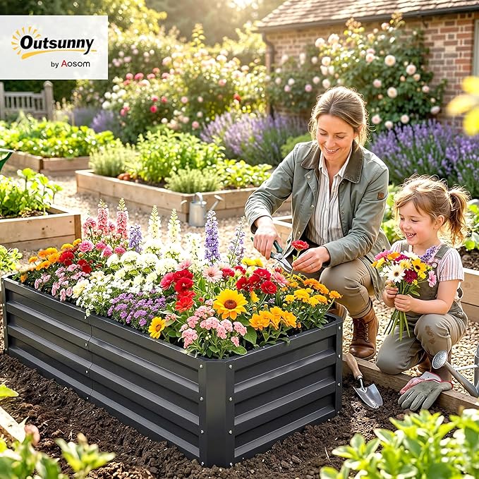 Outsunny Galvanized Raised Garden Bed, 4' x 2' x 1' Metal Planter Box, for Growing Vegetables, Flowers, Herbs, Succulents, Gray