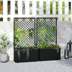 MOTION 2 Pcs Outdoor Raised Garden Bed with Trellis - Free Standing Planter for Hanging Flower Baskets Lattice Planter Boxes, Black