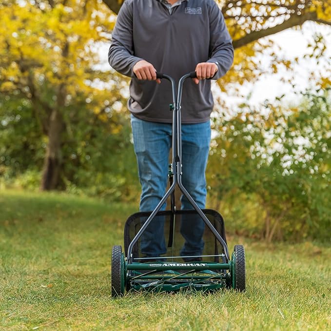 American Lawn Mower Company 1725-16GC 16-inch 7-Blade Reel Mower with Grass Catcher, Specialty Grass Mower, Green