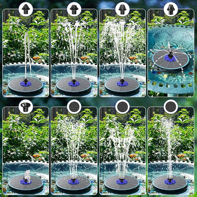 SZMP 3.5W Upgraded Glass Panel Solar Fountain with RGB Night Show, Anti-Drift Fixer & 7 Nozzles, Strong Floating Bird Bath Fountain for Garden, Pond, Outdoor (Blue)
