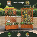 Upgraded 2-Pack 50" Tall Trellis Planter Box with Wheels, 49.8"H × 27.6"W × 13.0"D Solid Fir Wood Raised Garden Bed & Lattice Privacy Screen, Rolling Planter with Drainage for Patio/Garden