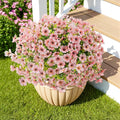 ATTGREAT Artificial Flowers Outdoor Faux Plants UV Resistant Fake Patio Flowers Plastic Greenery Plnats Outside Bulk for Spring Garden Hanging Planter Home Vase Decor, 24 Bundles (Pink)
