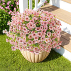 ATTGREAT Artificial Flowers Outdoor Faux Plants UV Resistant Fake Patio Flowers Plastic Greenery Plnats Outside Bulk for Spring Garden Hanging Planter Home Vase Decor, 24 Bundles (Pink)