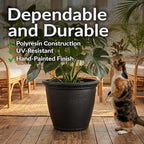 Sunnydaze 20-Inch Anjelica Large Plastic Pot for Plants - Outdoor Double-Walled Large Plastic Planter with Drillable Drainage Holes - Matte Black - 4pk