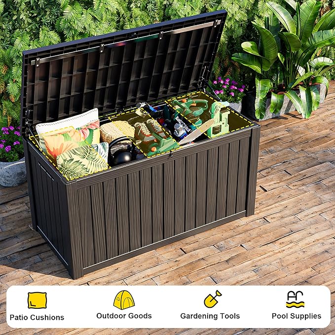 PatioZen 180 Gallon Resin Deck Box, Lockable Weatherproof Outdoor Storage Box for Furniture, Garden Tools and Tools Storage, Waterproof Outside Storage Boxes - Black
