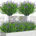 Bassion Artificial Flowers for Outdoors, 24 Bundles Fake Lavender Flowers UV Resistant Violet Plastic Plants Faux Monkey Grass for Home Porch Garden Window Box Indoor Outdoor Decorations