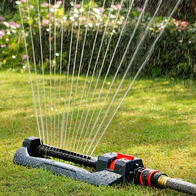 Eden 94105 Weighted Oscillating Sprinkler | Covers Up to 3,600 sq. ft., 16 Precision Nozzles, Adjustable Range, Flow Control, Turbo Drive Motor, Quick Connect Bundle