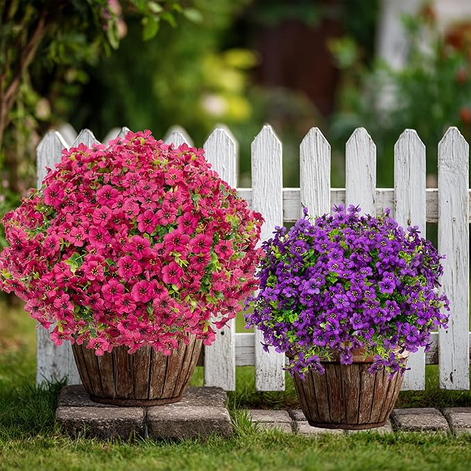 AXYLEX Artificial Flowers for Outdoors Fake Plants - 16 Bundles Faux Outside Greenery Boxwood No Fade Plastic Shrubs Fall Decor Farmhouse Home Garden Thanksgiving Mums (Red)