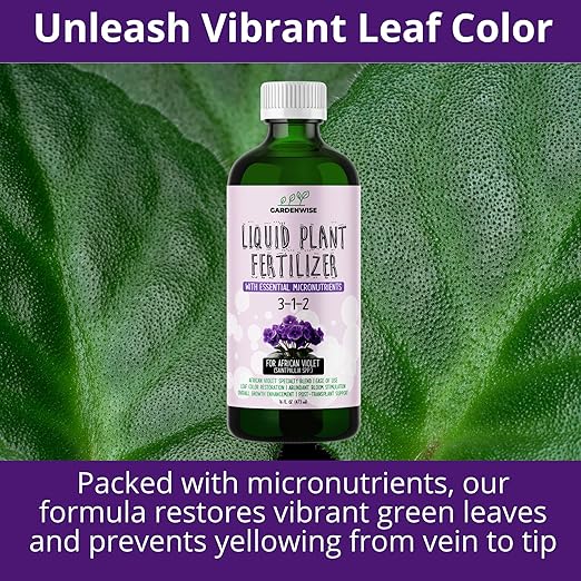 GARDENWISE 3-1-2 African Violet Fertilizer for Indoor Plants: Liquid Fertilizer with Essential Micronutrients Drops - Plant Food for African Violets (8 oz)