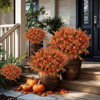 Artificial Fall Flowers Outdoor Fake Mums - 16 Bundles Fake Plants UV Resistant No Fade Faux Plastic Greenery Garden Porch Patio Fall Home Decor (Green Orange)