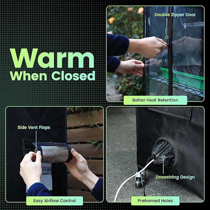 WORTH Mini Greenhouse with 18W T8 Grow Lights & Thermo-Hygrometer 27"x15"x70" Smart Indoor Grow Tent with Black Oxford Fabric Cover Plant Stand with Casters & Ventilation Flaps for Seed Starting