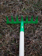 JustForKids Kids Garden Tool Set Toy, Rake, Spade, Hoe and Leaf Rake, reduced size , made of sturdy steel heads and real wood handle, 4-Piece, Multicolored, 5yr+