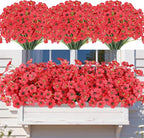 AmyHomie 20 Bundles Artificial Flowers for Outdoor UV Resistant Faux Flowers No Fade Fake Plastic Plants Garden Porch Window Box Decorating(Red)