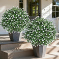 HyeFlora 26'' Artificial Topiary Boxwood Ball Trees with Lavender 2 Pack Fake Plants for Outdoor Indoor Artificial Shrubs with Ground Spike UV Resistant Fake Bushes for Front Porch Garden (White)