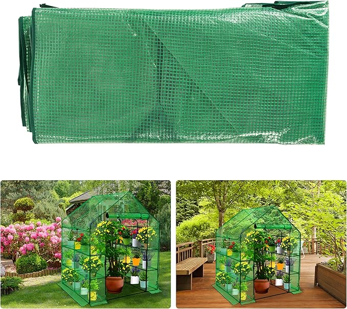 SUNGIFT Walk-in Greenhouse for Outdoors, 57x61x80 Inch Large Greenhouse, 3 Tiers 10 Shelves Mini Green House Kit with Observation Windows Roll-up Door Zipper, Plant Garden Hot House for Herbs, Flowers