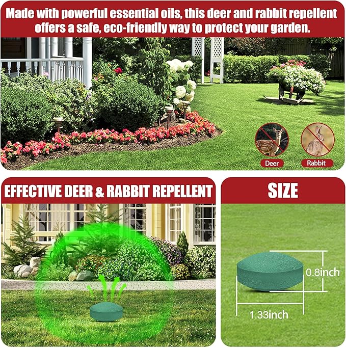 Deer & Rabbit Repellent for Outdoor Plants - Natural Garden Yard Deterrent Balls, Long-Lasting Protection for Trees, Flowers & Vegetables | Pet-Safe,18 PCS