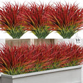 16 Pcs Artificial Plants Outdoor Fake Grass Faux Greenery Stems UV Resistant Plastic Plants Shrubs for Planters Patio Garden Front Porch Pathway Spring Summer Home Decor, Red