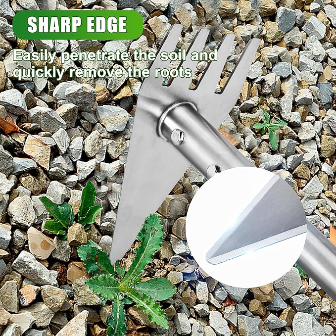 BARAYSTUS Dual Headed Hoe Garden Tool, Adjustable Long Handle Weed Puller, Stainless Steel Hoe Cultivator and Weed Rake Gardening Tool, for Gardening Planting, Weeding, Digging, Loosening Soil