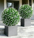 Artificial Lotus Topiary Ball Trees for Outdoor Set of 2 Fake Plant Bushes with Ground Spike UV Resistant Faux Shrubs for for Garden Front Porch, White