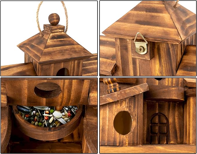 COLEBA Bird Houses for Outside,Outdoor 5 Hole Bird House Room for 5 Bird Families Bluebird Finch Cardinals Hanging Birdhouse for Garden