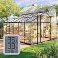10x12FT Green Houses for Outside with Hygrometer, Double-Door Polycarbonate Greenhouse with Drainage Channel, Large Heavy Duty Greenhouse with Aluminum Frame, Roof Vent for Backyard or Garden Use