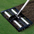 Suchtale Lawn Leveling Rake with Aluminum Rollers, 17"x10" Levelawn Tool, Heavy-Duty Stainless Steel Lawn Leveler with 61" Adjustable Long Handle, Lawn Leveler for Smooth Soil,Garden,Golf Course,Farm