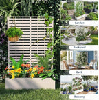 Metal Raised Garden Bed with Trellis & Privacy Screen, 71.5"x47"x16" Galvanized Metal Planter Box with Wheels & Drainage Holes for Patio Balcony Climbing Plants Flowers Vegetable, White