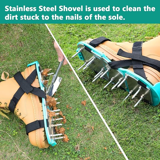 Lawn Aerator Shoes for Grass - Pre-Assembled Grass Aerator Shoes for Lawn - Soil Yard Aerator Tool for Aerating Patio Garden, Green, Medium Size