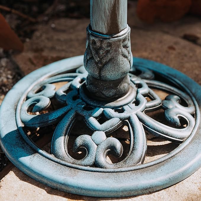 Backyard Expressions Outdoor Garden Bird Bath - Blue - Weather Resistant Polyresin - 27 Inch