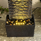 Water Fountain Outdoor, Floor Standing LED Illuminated Water Flow Elegant Water Fountain Pump 38.5" with Pebble Base for Garden, Patio and Yard (24372)