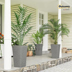 Outsunny 22.8 Inch Tall Planters for Outdoor Plants, Set of 3 Plastic Flower Pots with Stone Finish and Wheels, Stackable Tapered Planters with Drainage Hole for Indoor Plants, Front Porch, Gray