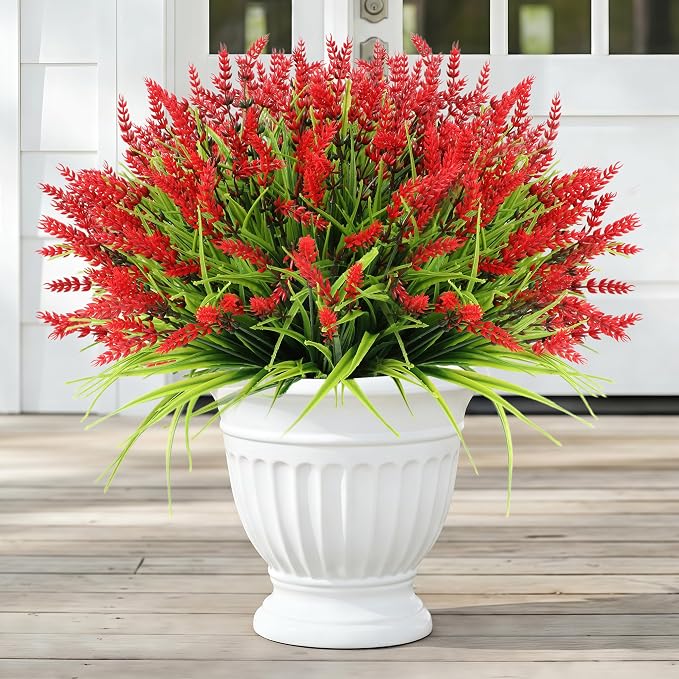 Faux Flowers for Outdoor Planters – 20 Bundles Fake Plants Outdoor, UV Resistant Artificial Plants & Flowers with Fake Monkey Grass, Faux Outdoor Plants for Porch Patio Garden Decor