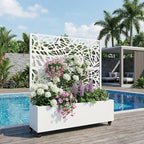Casaphoria Metal Raised Garden Bed with Trellis and Wheels, 47"x47"x16" Planter Box for Climbing Plants, Vegetables & Vines, Features Drainage Holes and Privacy Screen, White-Net