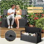80 Gallon Outdoor Storage Box,Resin Stripes Deck Box Doubles as 2-Person Bench Seat,Waterproof Storage Outdoor Porch Bench for Cushions,Garden Tools and Pool Supplies Black